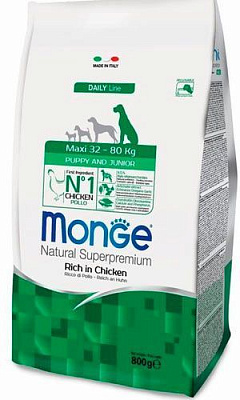 Корм Monge Dog Maxi Puppy & Junior для цуценят великих і дуже великих порід зі смаком курки та рису 800 г