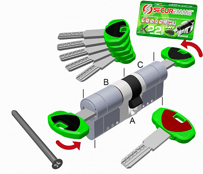 Цилиндр Securemme 50x50 ключ-ключ 100 мм матовый хром К22