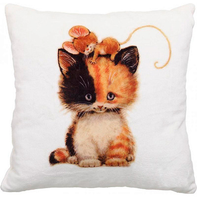 Подушка декоративная Кот и мышонок на голове 28x28