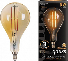 Лампа світлодіодна Gauss Vintage Filament Gold 149802008 A160 8 Вт E27 2400 К 220 В прозора 