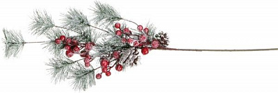 Веточка декоративная сосны с ягодами и шишками заснеженная RS1Z2211 90 см 