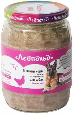 Корм Леопольд Мясний корм з куркою та субпродуктами для собак 720 г