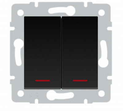 Механизм выключателя двухклавишный HausMark Stelo с подсветкой антрацит 501-4288-112
