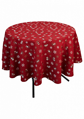 Скатерть круглая Колокольчики на красном d136 136x136 см Прованс