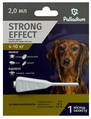 Капли для собак 4-10 кг Palladium Strong Effect от блох, клещей и комаров 2 мл