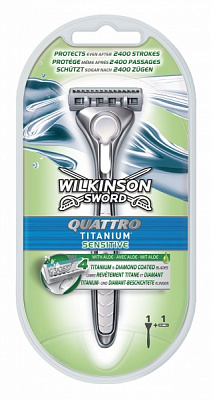 Станок для бритья WILKINSON SWORD Quattro Quattro Titanium Sensitive 1+1 шт. 2 шт.