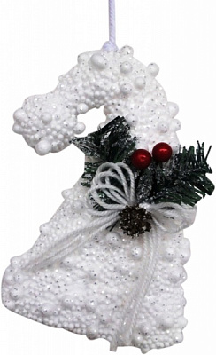 Елочная игрушка Волшебная шляпка с рябиной белая 15 см 