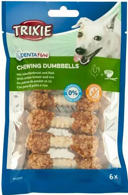 Ласощі Trixie для собак гантель Denta Fun жувальна з куркою та рисом 100 г 6 шт 31342