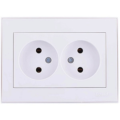 Розетка двойная без заземления Lezard Rain без шторок белый 703-0202-128B