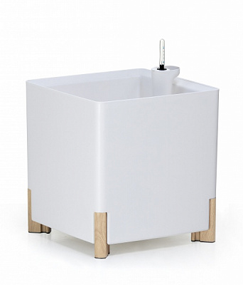 Горщик пластиковий Mondum Медітеранео 40x45x36 см (ніжки коричневі/ срібні) квадратний 36 л білий