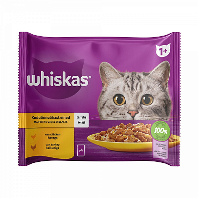 Корм вологий для котів Whiskas з куркой, з індичкою в желе 4х85