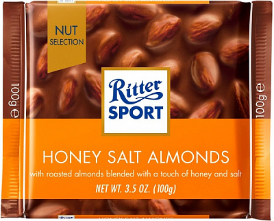 Шоколад Ritter Sport Молочний з солоним мигдалем та медом