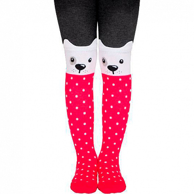 Колготки детские Conte-Kids TIP-TOP Собачки 445 р.116-122 темно-серый с малиновым 