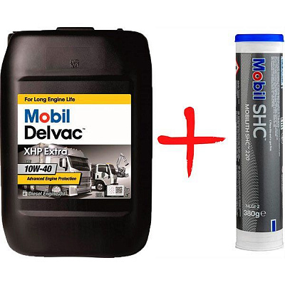 Моторне мастило Mobil DELVAC XHP EXTRA+ MOBILITH SHC 220 (0,38 кг) 10W-40 20 л