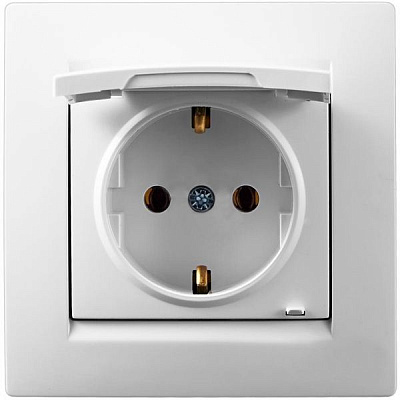 Розетка с заземлением UP! (Underprice) One с крышкой крем 706-0202-123B