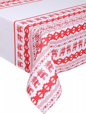 Скатерть новогодняя белые олени 150x180 см белый с красным ІТА ДРІМ 