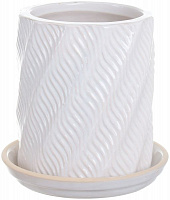 Горшок Viet Thanh Ceramic с блюдцем цилиндр волна 17х20 см VT.10967-2 круглый белый 