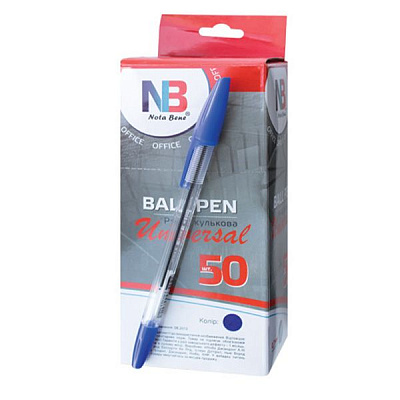 Ручка шариковая в коробке Nota Bene синяя 50 шт