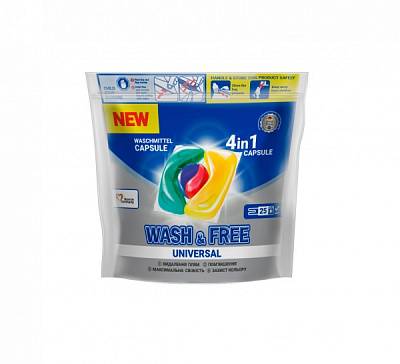 Капсулы для машинной стирки Wash&Free Universal 25 шт. 