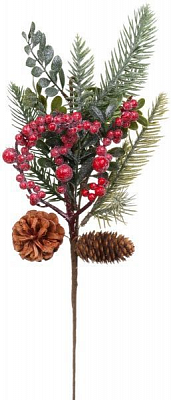 Декорація новорічна Гілка хвойна з ягодами та шишками 45 см EPI-A3-3050HAR
