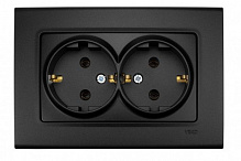 Розетка подвійна із заземленням Viko Linnera Life без шторок без кришки чорна ніч