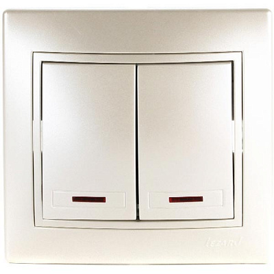 Выключатель двухклавишный Lezard Mira с подсветкой 10 А 250В IP20 жемчужно-белый