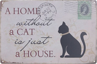Табличка жестяная печатная A home cat 20x30 см разноцветный 