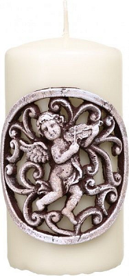 Свічка декоративна Амур, d=7 см, h=12 см, бежева Pako-If