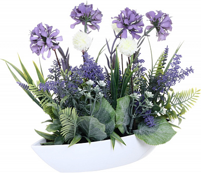 Растение искусственное полевые цветы в белом пластиковом горшке 25х25 см. Sensio