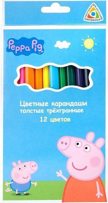 Олівці кольорові товсті тригранні Свинка Пеппа Peppa Pig 12 кольорів
