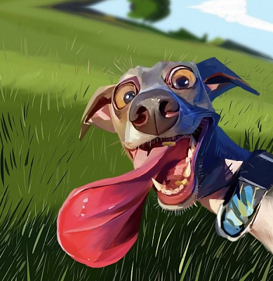 Репродукция Веселая собака с длинным языком 35x35 см Арт Фемелі 