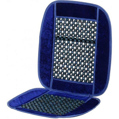 Накидка на сидіння велюровий вставка масажер на деревянных бусах 127x39 см CarCommerce синій