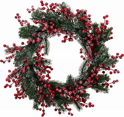 Венок хвойный с ягодками густой заснеженный d500 мм RS1H832-50