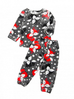 Пижама для девочек Luna Kids Лисички вельсофт р.110–116 серый с рисунком 