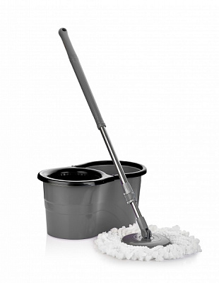 Комплект швабра и ведро с автоматическим отжимом для пола Eco Fabric серый 25 см 