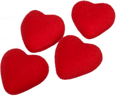 Декоративний виріб із пінопласту Сердечко оксамитове 4 см, червоне, 224636 4 шт.