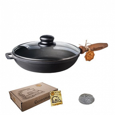 Сковорода чугунная 24x6 см со стеклянной крышкой Т304С3 Maysternya