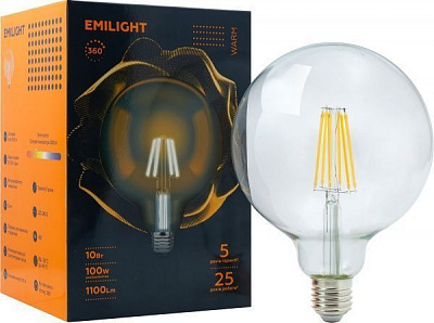 Лампа світлодіодна Emilight FIL G125 10 Вт E27 3000 К 220 В прозора