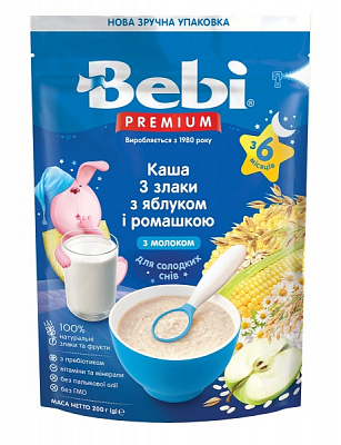 Каша молочная Bebi от 6 месяцев Premium 3 злака с яблоком и ромашкой 200 г 