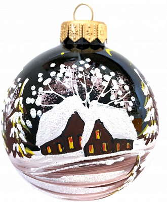 Шар новогодний Юріта пейзаж Тёмная ночь d 80 мм баклажановый A80404M