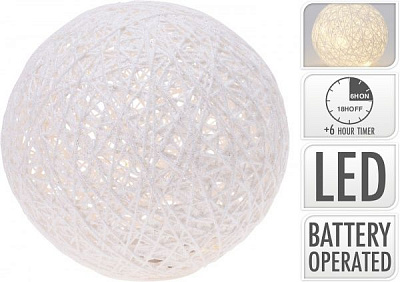 Декоративная фигура встроенный светодиод (LED) Шар белый с подсветкой 1 ламп 20 см 