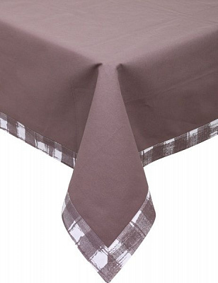 Скатерть капучино с рамкой клетка 140x220 см капучино Домашній текстиль 