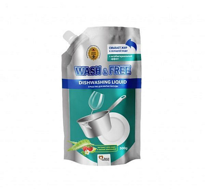 Засіб для ручного миття посуду WASH & FREE Екстракт алое вера і лісової суниці (Doypack) 0,5л