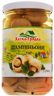 Грибы консервированные Хатка-Грядка Шампиньоны целые маринованные 314 мл