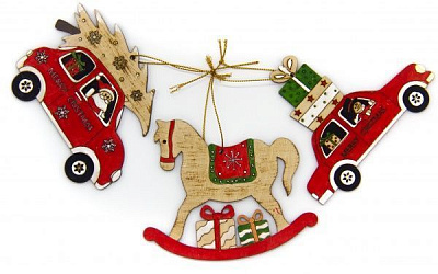 Набор подвесок № 12 Конь / Машина с елкой / Машина с подарками 11,5 см 672 