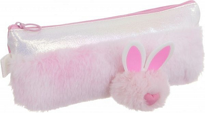 Пенал школьный с искусственным мехом Зайка белый
