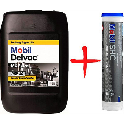 Моторне мастило Mobil DELVAC MX EXTRA+ MOBILITH SHC 220 (0,38 кг) 10W-40 20 л