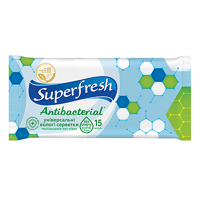 Вологі серветки SuperFresh Antibacterial 15 шт.