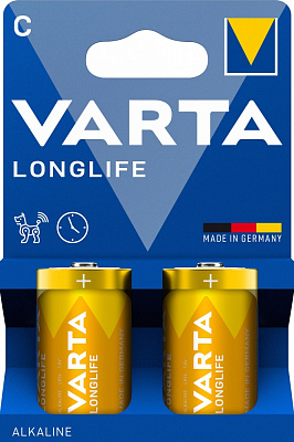Батарейка щелочная Varta Longlife C (R14, 343) 2 шт. (4114101422)