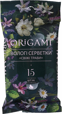 Влажные салфетки ORIGAMI Свежие травы 15 шт.